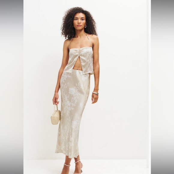Reformation silk Floral Beige Two-Piece Set - Picture 1 of 1